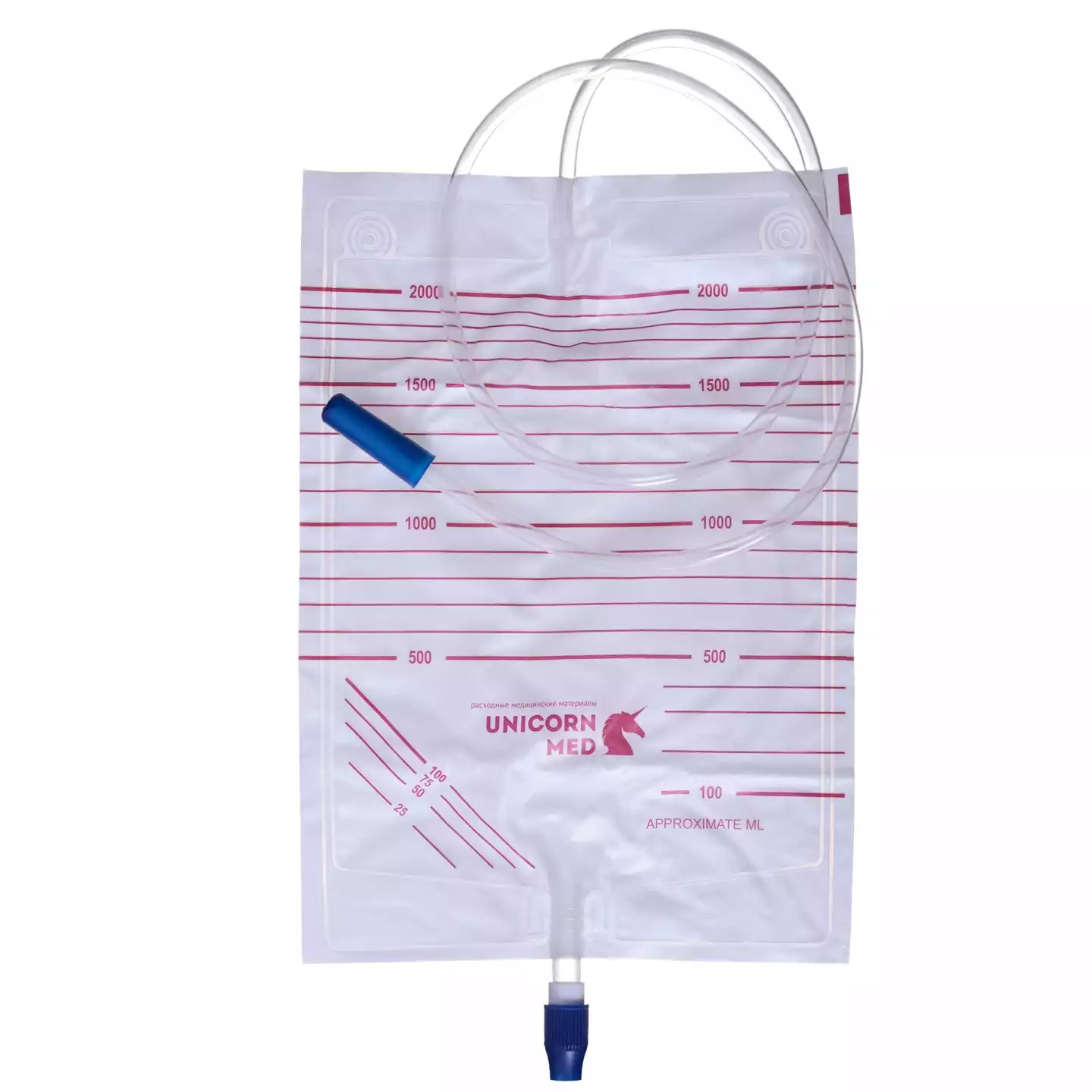 Мочеприемник, объем 2000мл, с устройством для прикроватного крепления, с прямым сливом содержимого, одноразовый стерильный
