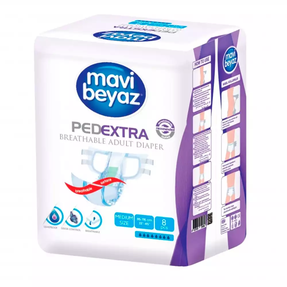 Подгузники для взрослых MAVI BEYAZ, размер M, обхват талии 85-115см, упаковка 8шт