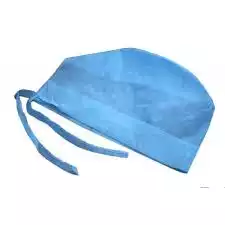 Шапочка Колпак, высота 18 см, с потопоглащающей полоской, завязки, материал СМС 35 г/м2, цвет голубой, нестерильный