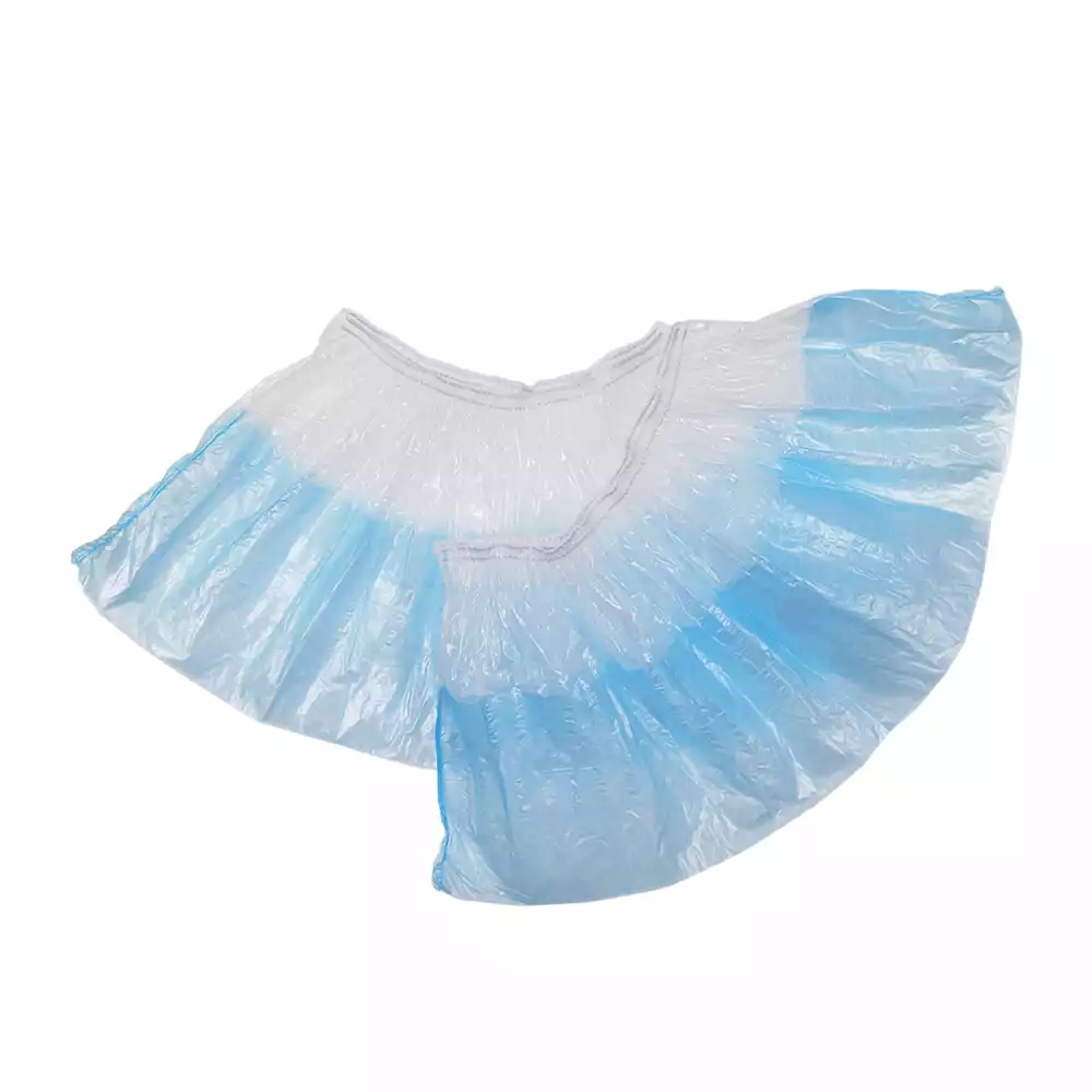 Бахилы UNITE "Экстра плюс" ПНД 50мкм, полиэтиленовые, гладкие, двойное дно, двойная резинка, вес 5,0 гр/пара, размер 400*150мм, цвет - бело-синий