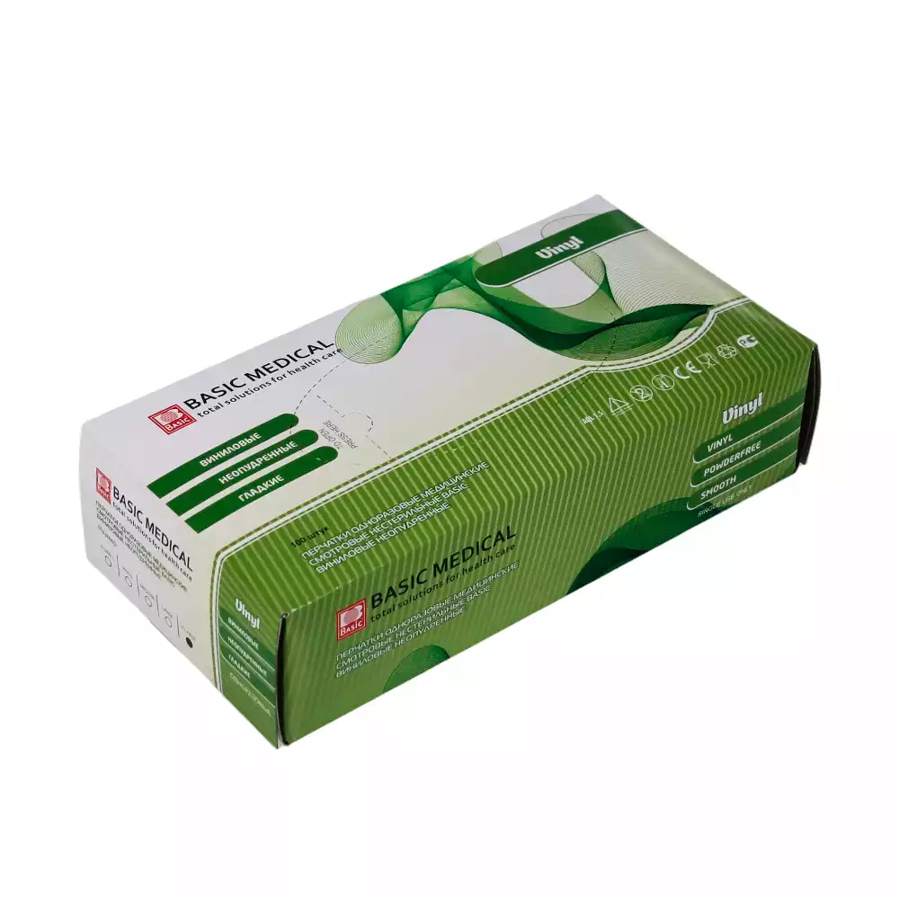 Перчатки Basic Vinyl, виниловые, размер XL, вес 8,0 г/пара, неопудренные, нестерильные, упаковка 50 пар