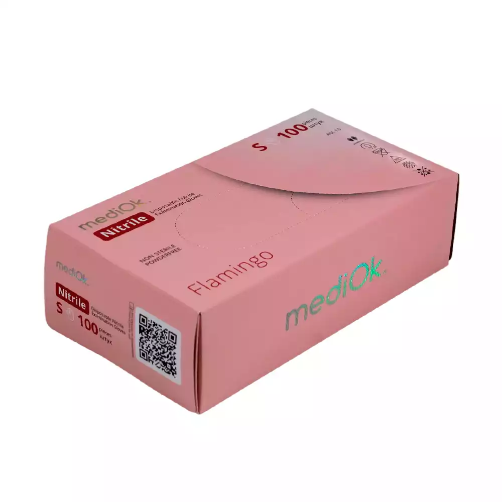 Перчатки mediOk Nitryl  Flamingo, размер S, нитриловые, вес 8,,0г/пара, неопудренные, текстурированные на пальцах, нестерильные, цвет розовый