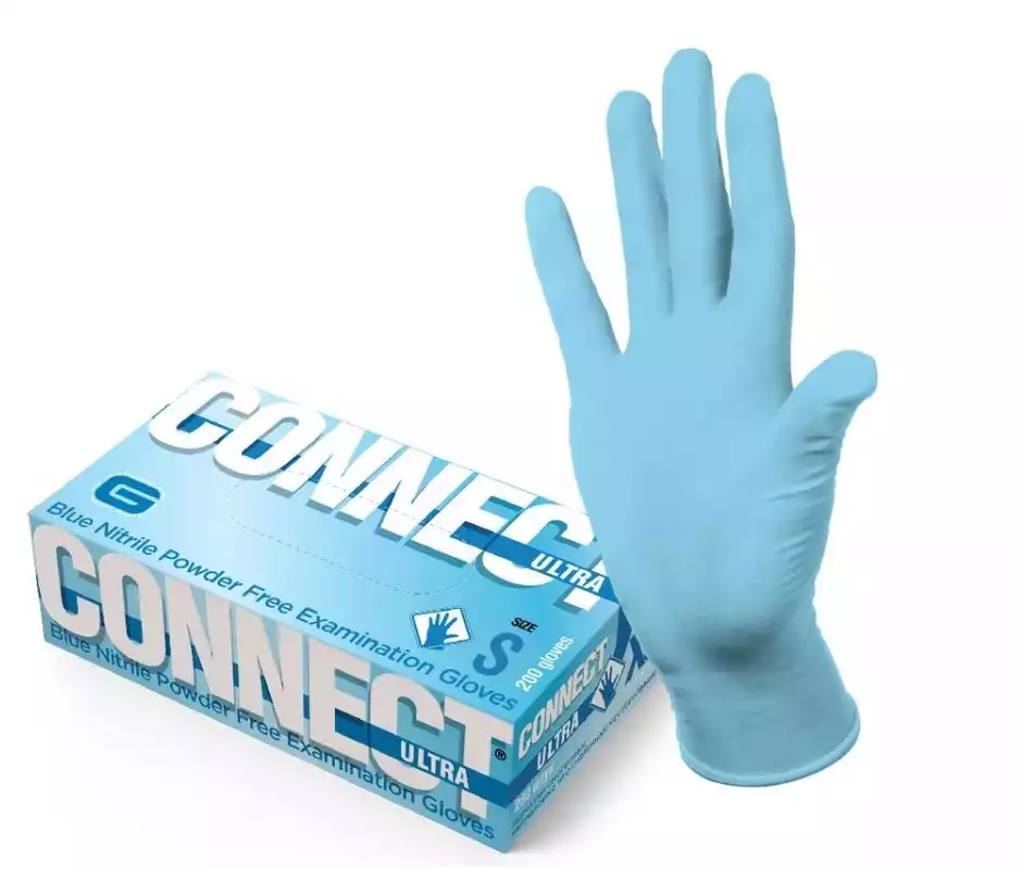 Перчатки медицинские смотровые нитриловые неопудренные нестерильные прочные CONNECT ULTRA (INTCO) размер S цвет голубой упаковка 100 пар