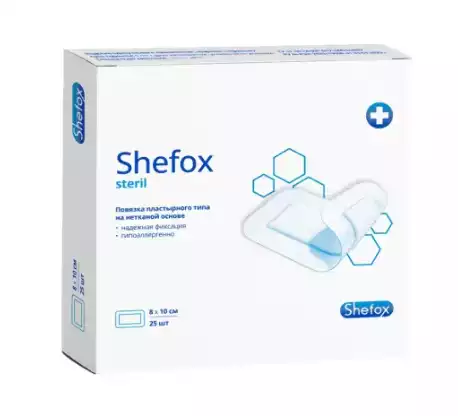 Повязка пластырного типа 8×10 см, 25 шт/упак,  Shefox